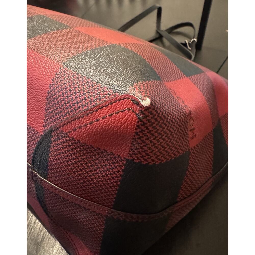 Coach City Tote Red Black Buffalo Plaid Holiday Tote Bag - Picture 7 of 13